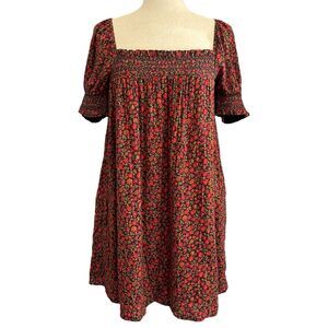 American Eagle Babydoll Smocked Dress Size M Floral Boho Prairie Swing Trapeze